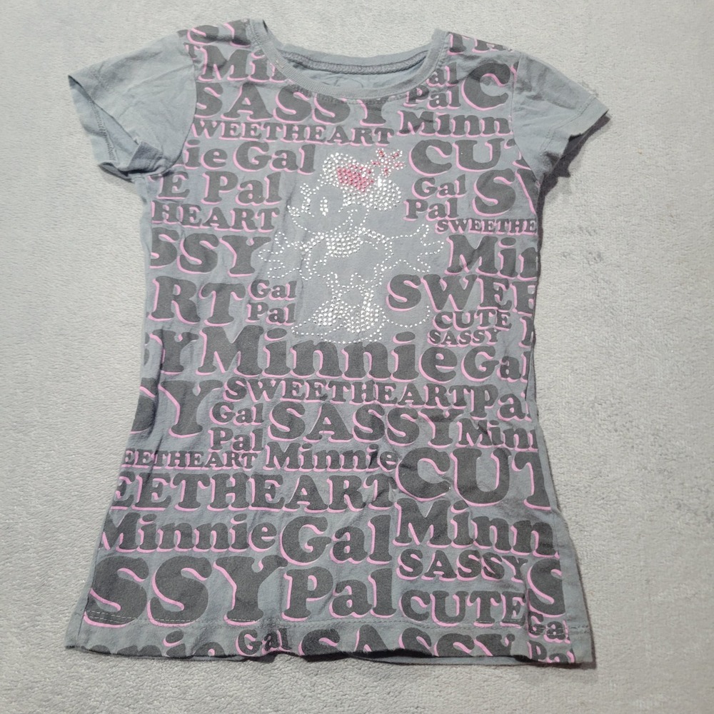 Disney T-Shirt Girls Gray Minnie Mouse Rhinestone Sassy Sweetheart Tee Y2K